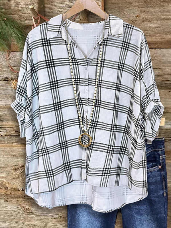 Classic Plaid Dolman Sleeve Blouse