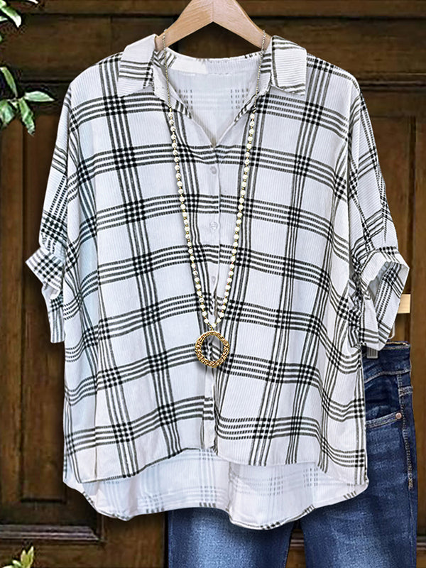 Classic Plaid Dolman Sleeve Blouse