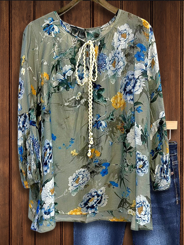 Artistic Natural Floral Print Blouse