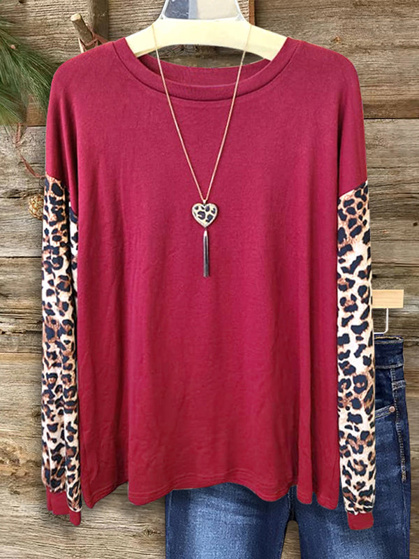 Leopard Print Patchwork Casual Top