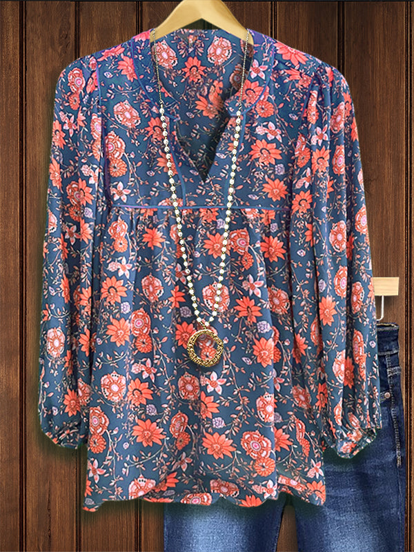 Ethnic Retro Floral Casual Blouse