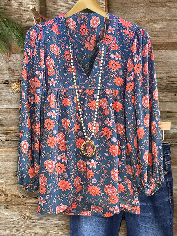 Ethnic Retro Floral Casual Blouse