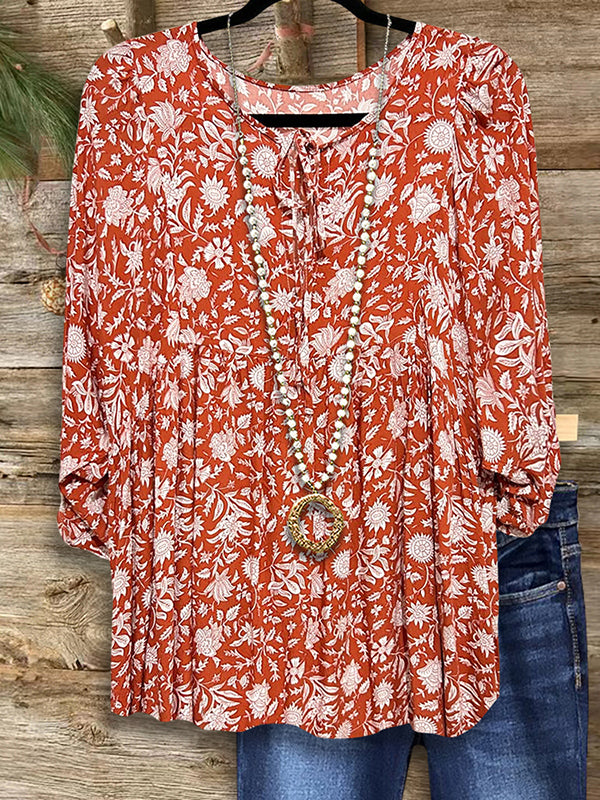 Vintage Floral Print Casual Blouse