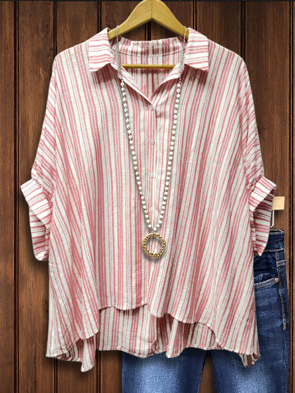 Classic Striped Dolman Sleeve Blouse