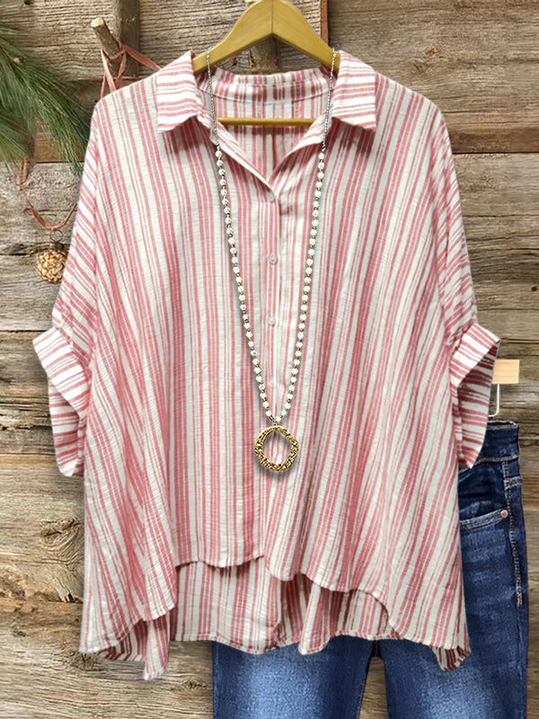 Classic Striped Dolman Sleeve Blouse