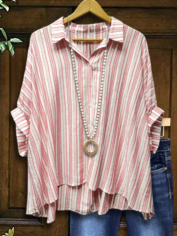 Classic Striped Dolman Sleeve Blouse