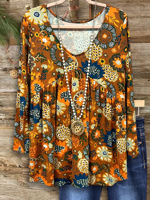 Ethnic Floral Print Casual Blouse