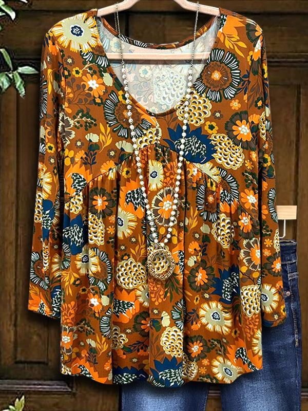 Ethnic Floral Print Casual Blouse