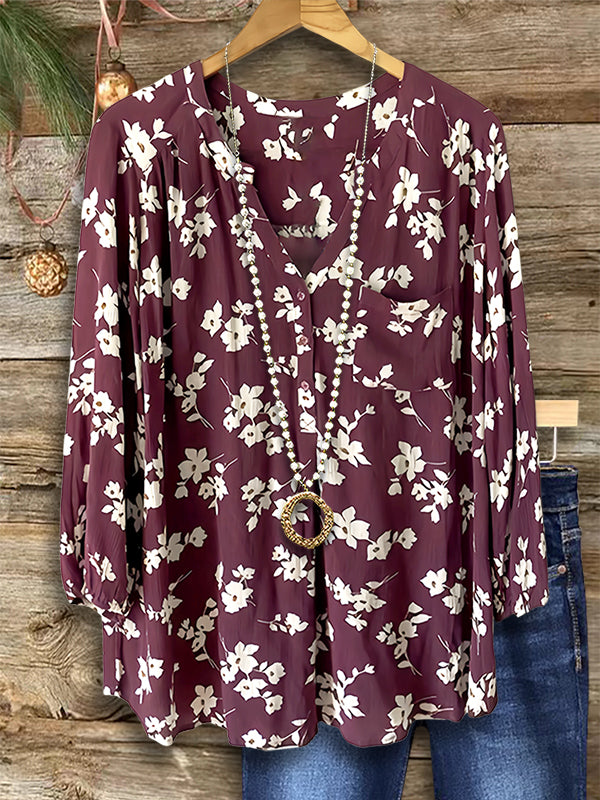 Silhouette Floral Print Versatile Blouse