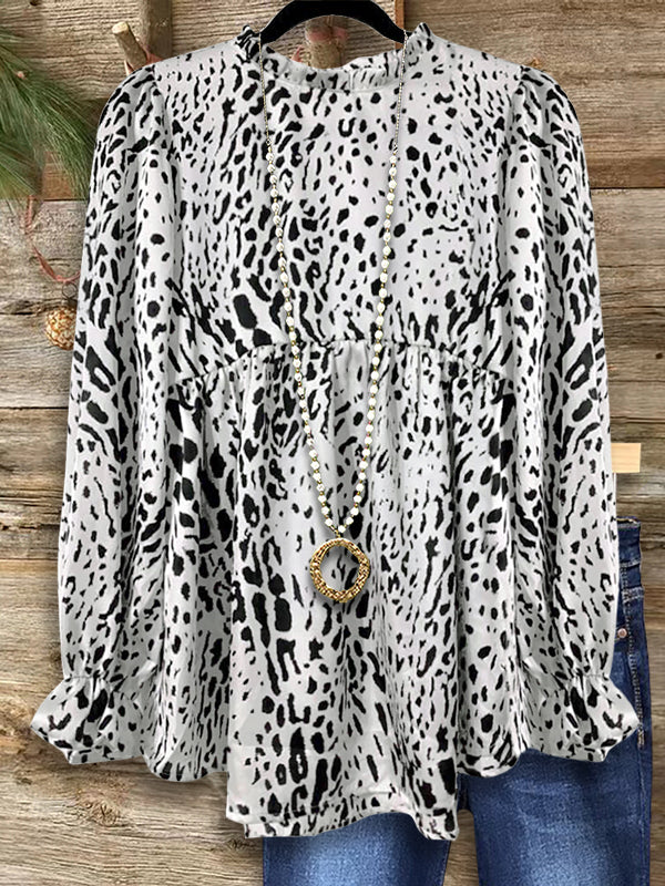 Leopard Print Ruffled Casual Blouse