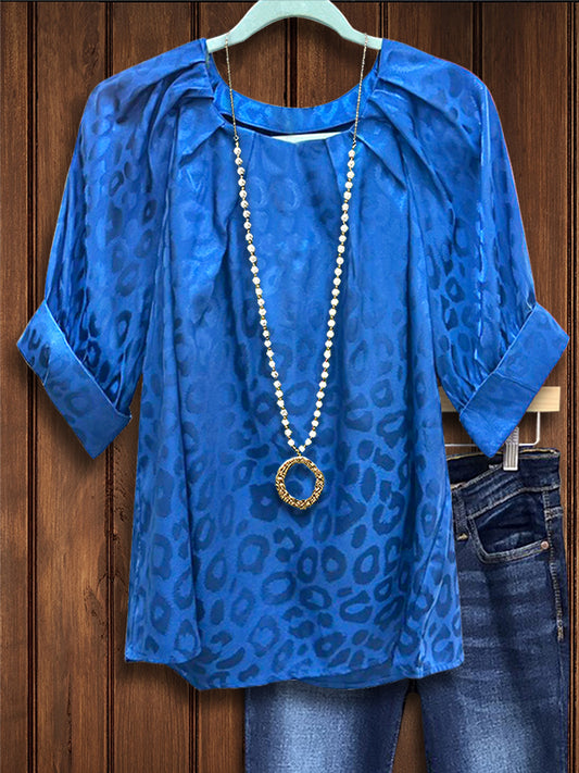 Solid Color Leopard Jacquard Fashion Blouse