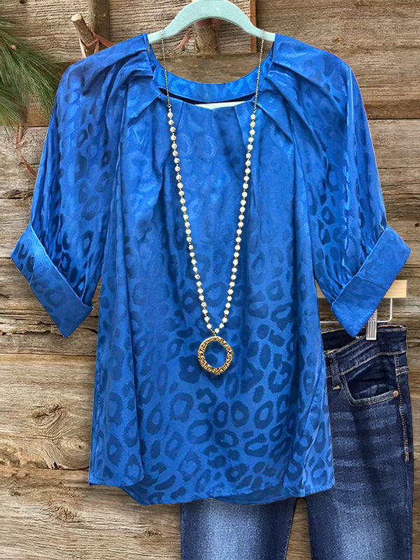 Solid Color Leopard Jacquard Fashion Blouse