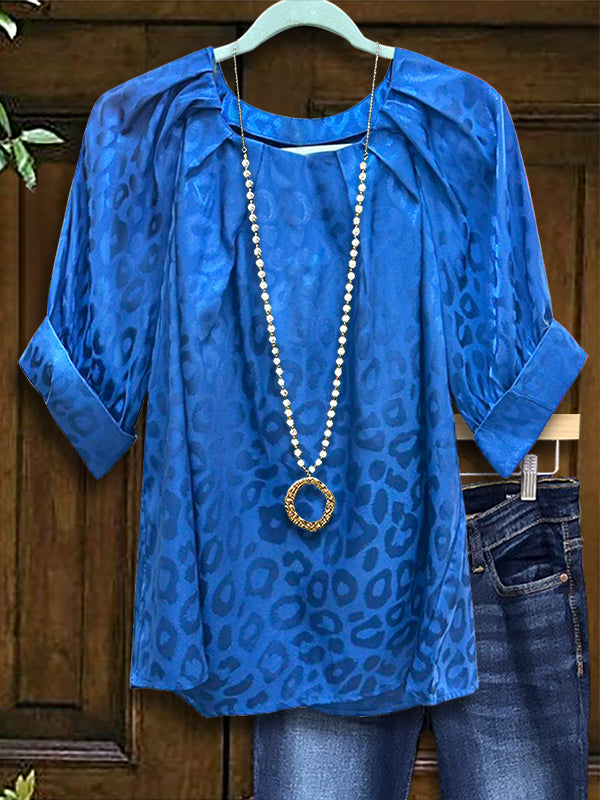 Solid Color Leopard Jacquard Fashion Blouse