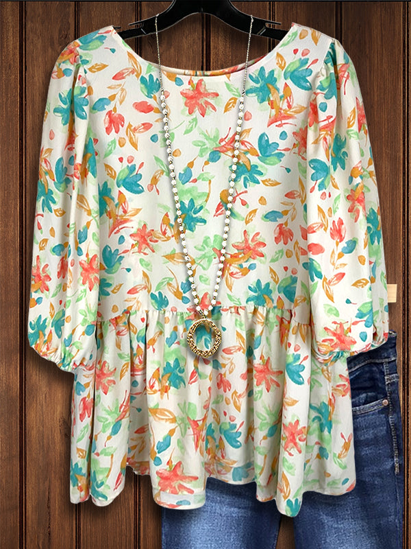 Colorful Floral Print Casual Blouse