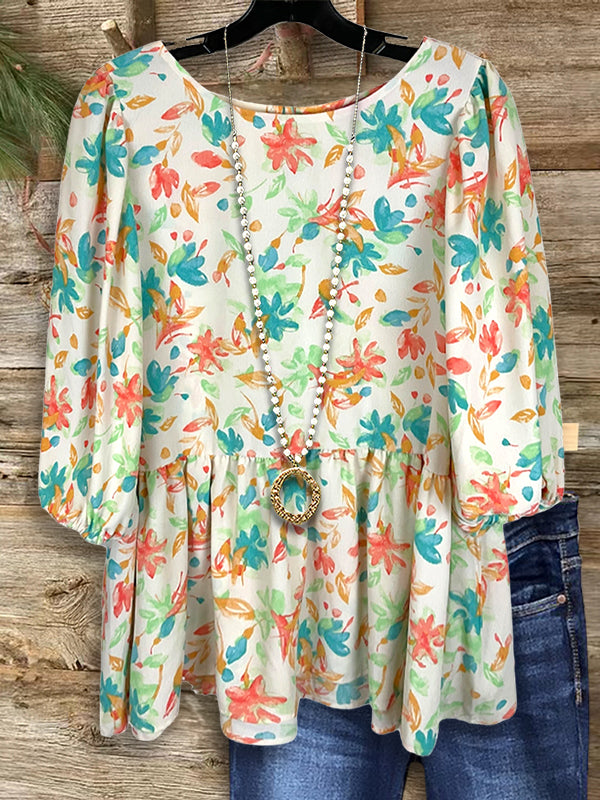 Colorful Floral Print Casual Blouse