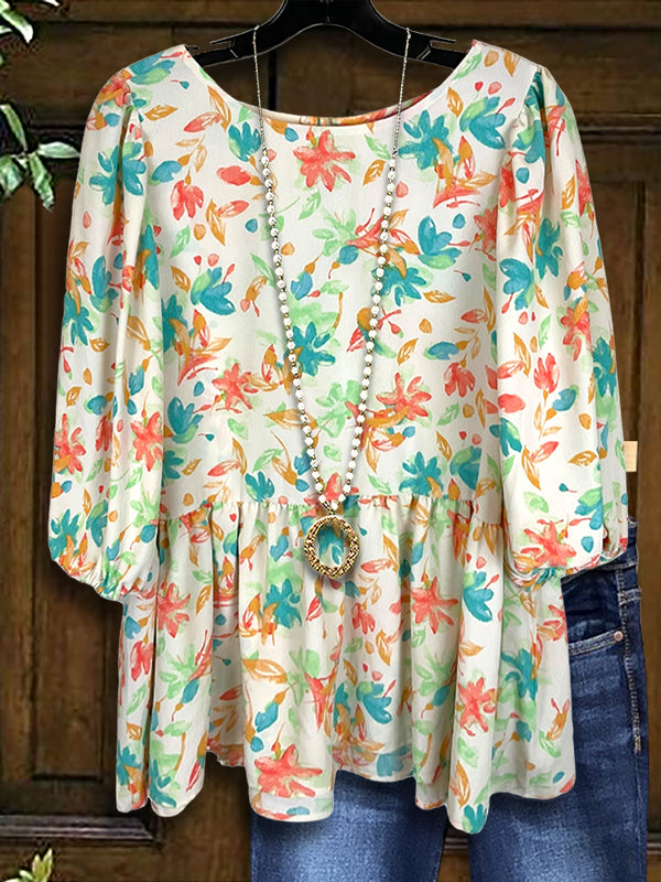 Colorful Floral Print Casual Blouse