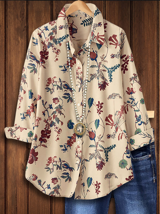 Natural Floral Print Casual Blouse