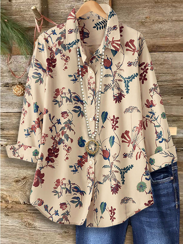 Natural Floral Print Casual Blouse