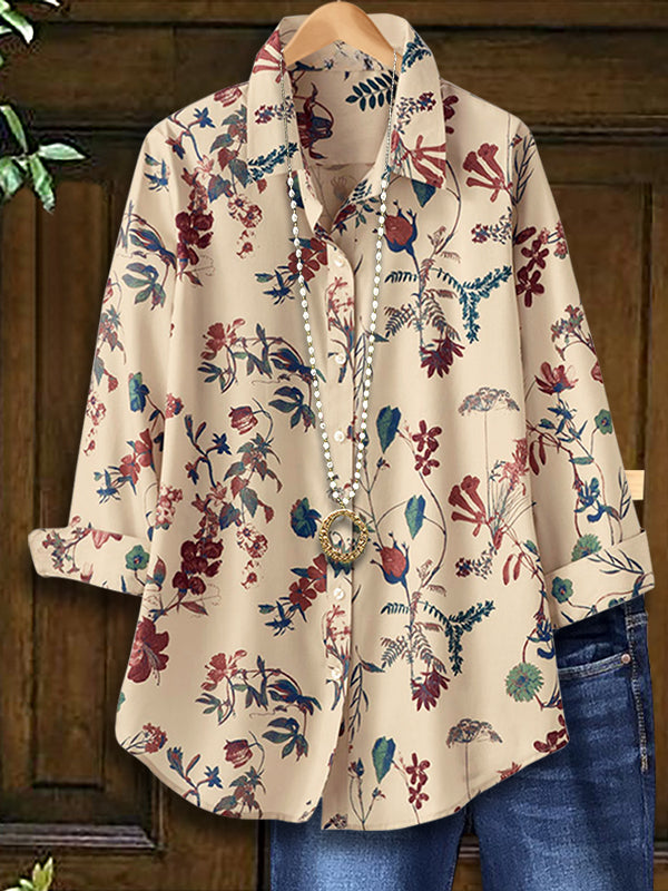 Natural Floral Print Casual Blouse