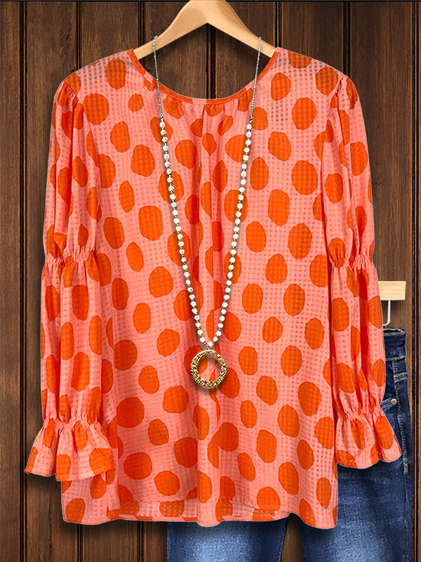 Polka Dot Print Ruffled Blouse