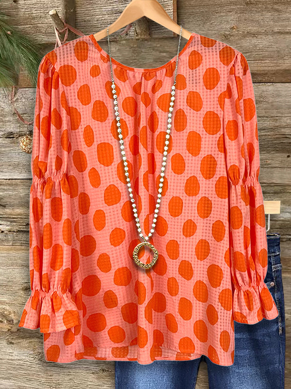 Polka Dot Print Ruffled Blouse