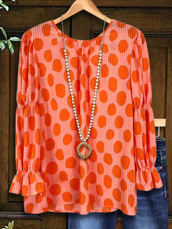 Polka Dot Print Ruffled Blouse