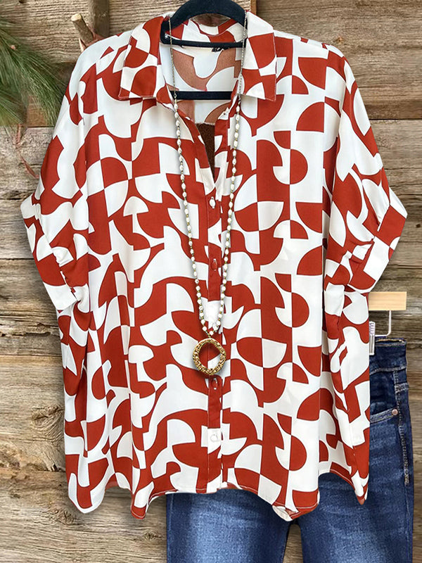 Geometric Print Dolman Sleeve Blouse