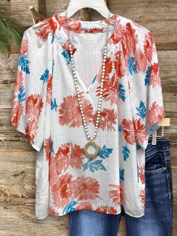 Watercolor Floral Print Ruffle Sleeve Blouse