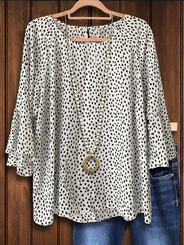 Dot Print Ruffle Sleeve Blouse