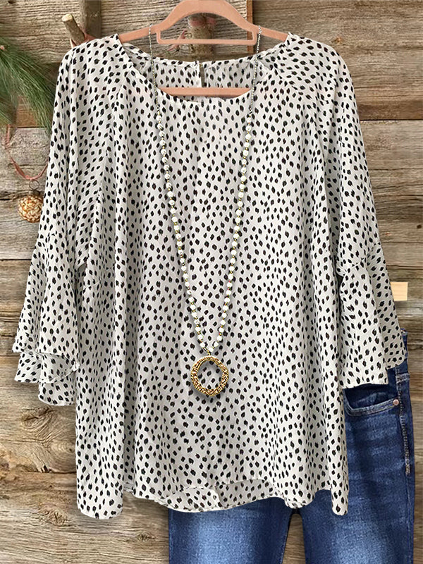 Dot Print Ruffle Sleeve Blouse