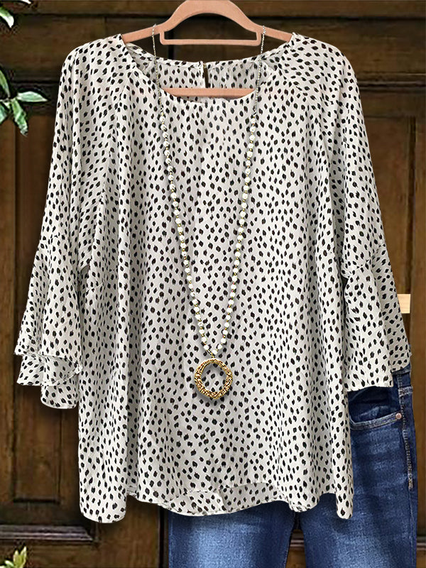 Dot Print Ruffle Sleeve Blouse