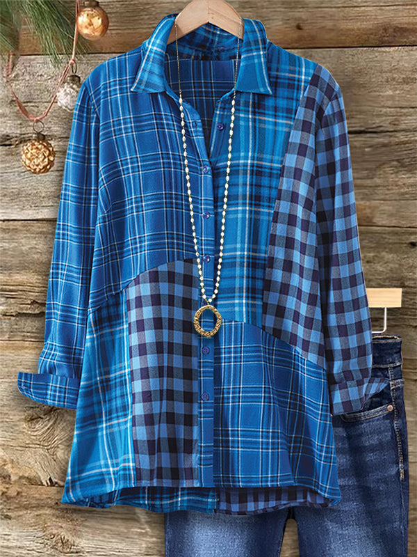 Plaid Patchwork Casual Blouse