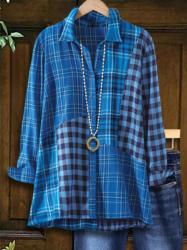 Plaid Patchwork Casual Blouse