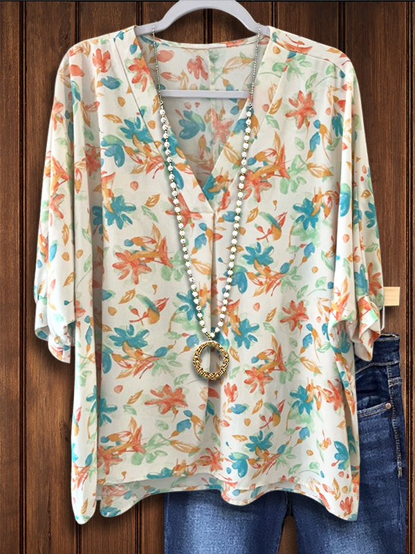 Fresh Leaf Print Casual Blouse