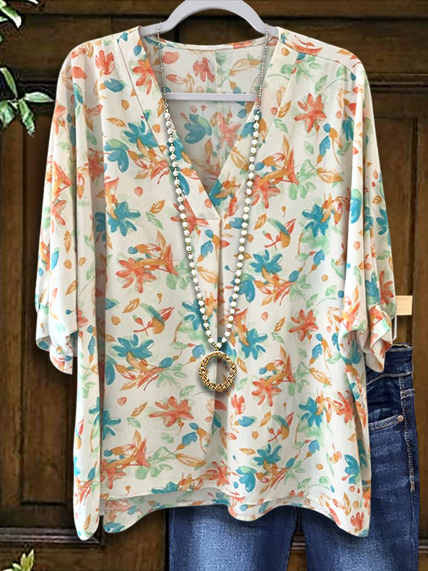 Fresh Leaf Print Casual Blouse