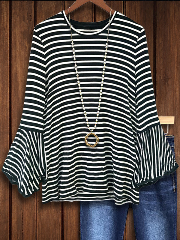 Classic Striped Ruffle Sleeve Blouse