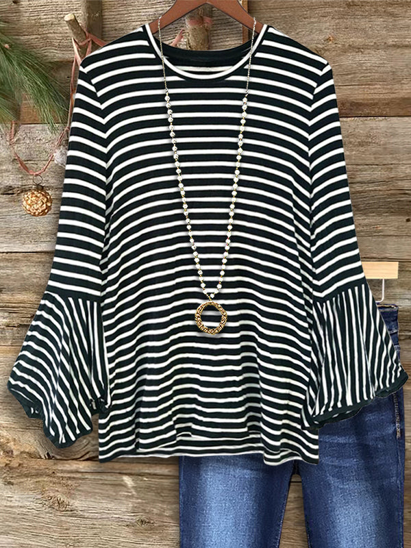 Classic Striped Ruffle Sleeve Blouse