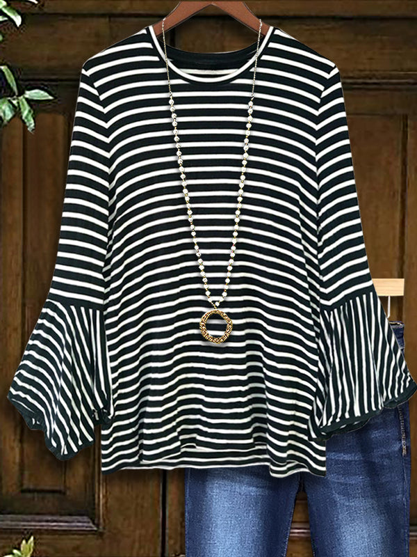 Classic Striped Ruffle Sleeve Blouse