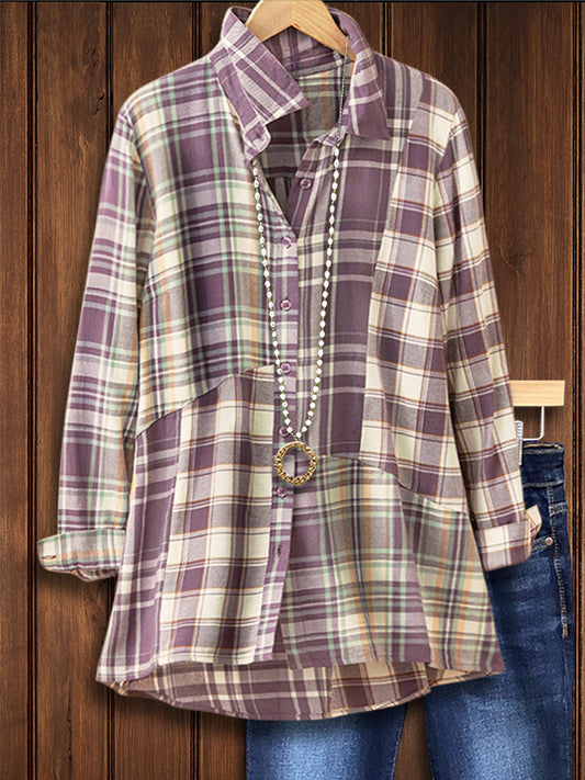 Fresh Plaid Patchwork Versatile Blouse