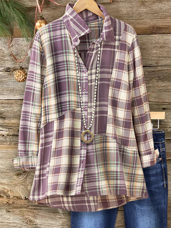 Fresh Plaid Patchwork Versatile Blouse