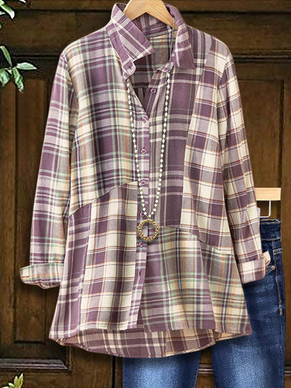 Fresh Plaid Patchwork Versatile Blouse