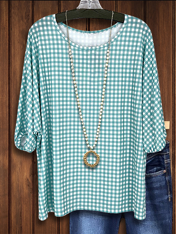 Classic Check Print Casual Blouse