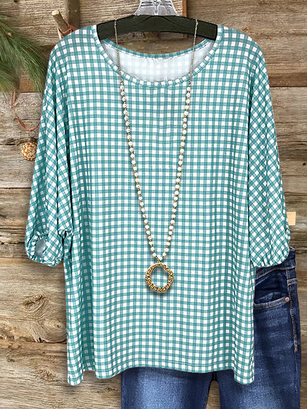 Classic Check Print Casual Blouse