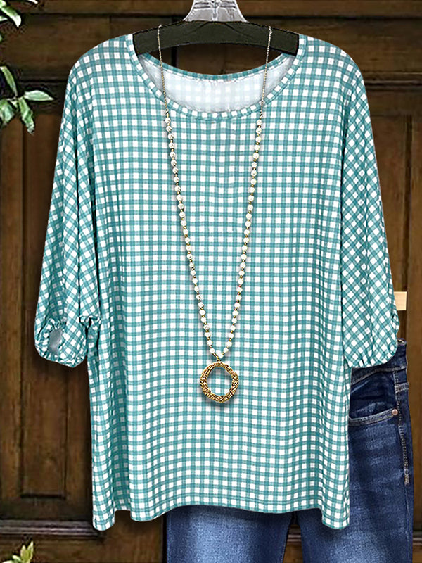 Classic Check Print Casual Blouse