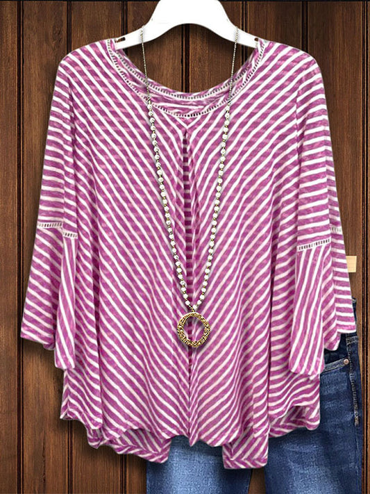 Striped Ruffle Sleeve Casual Blouse