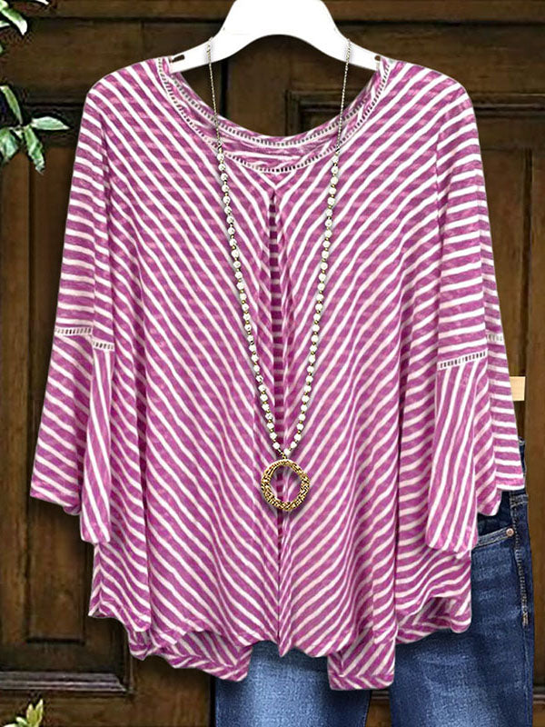 Striped Ruffle Sleeve Casual Blouse