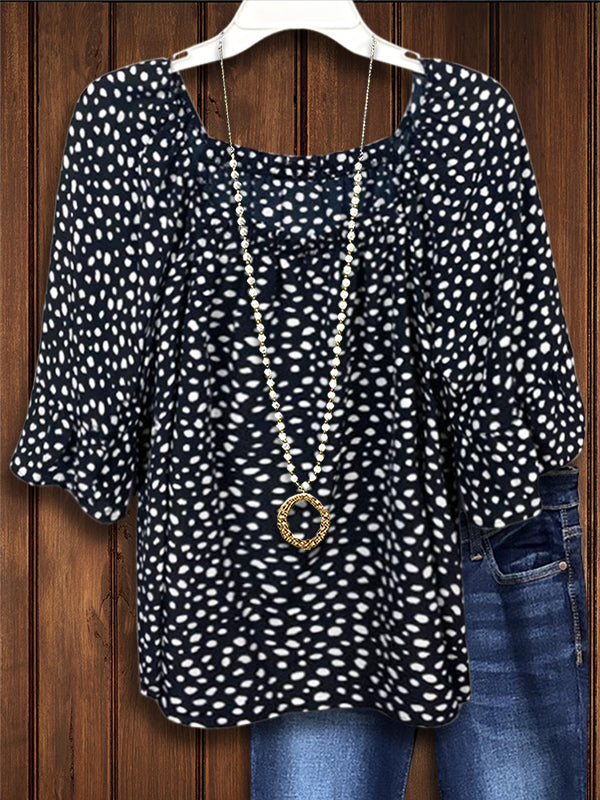 Irregular Dot Print Ruffle Blouse