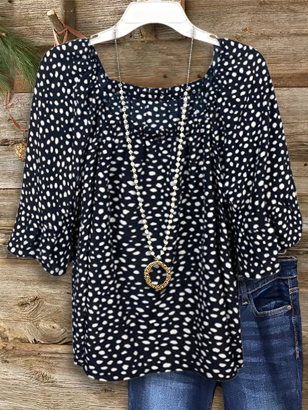 Irregular Dot Print Ruffle Blouse