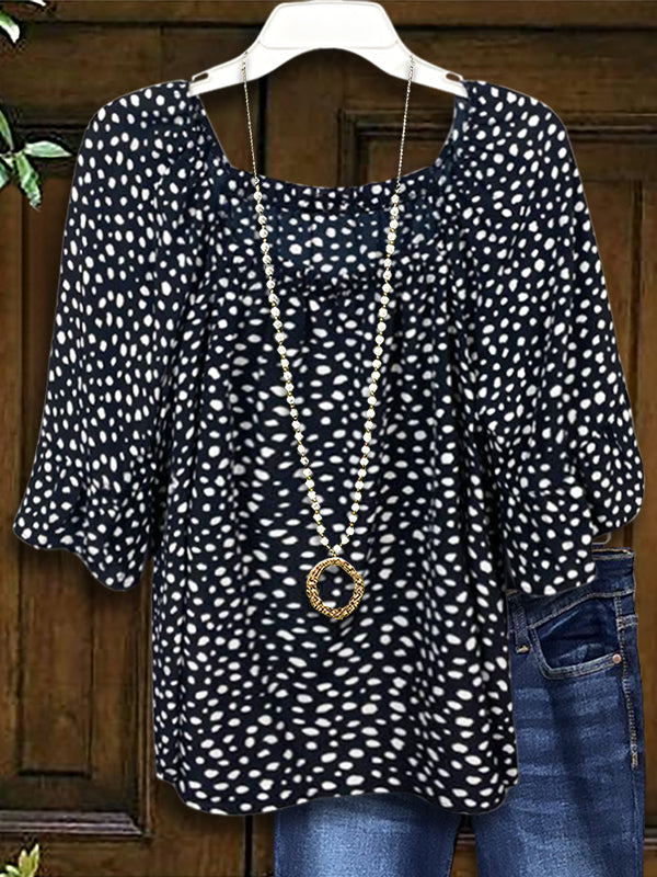 Irregular Dot Print Ruffle Blouse