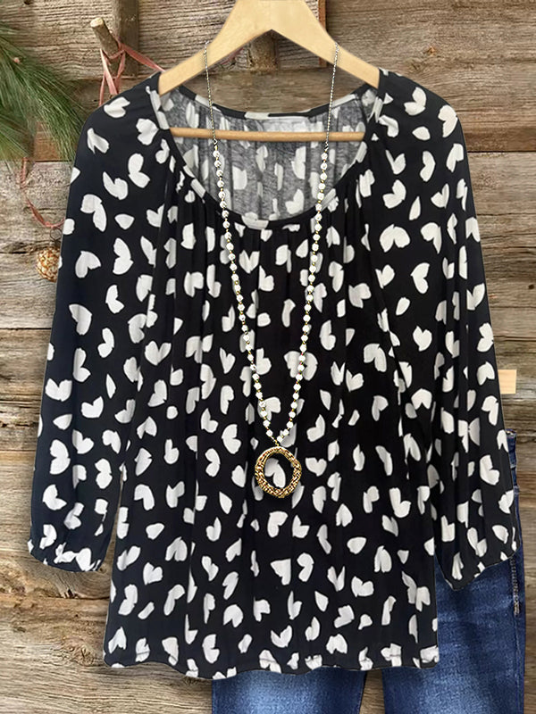 Black And White Heart Print Casual Blouse